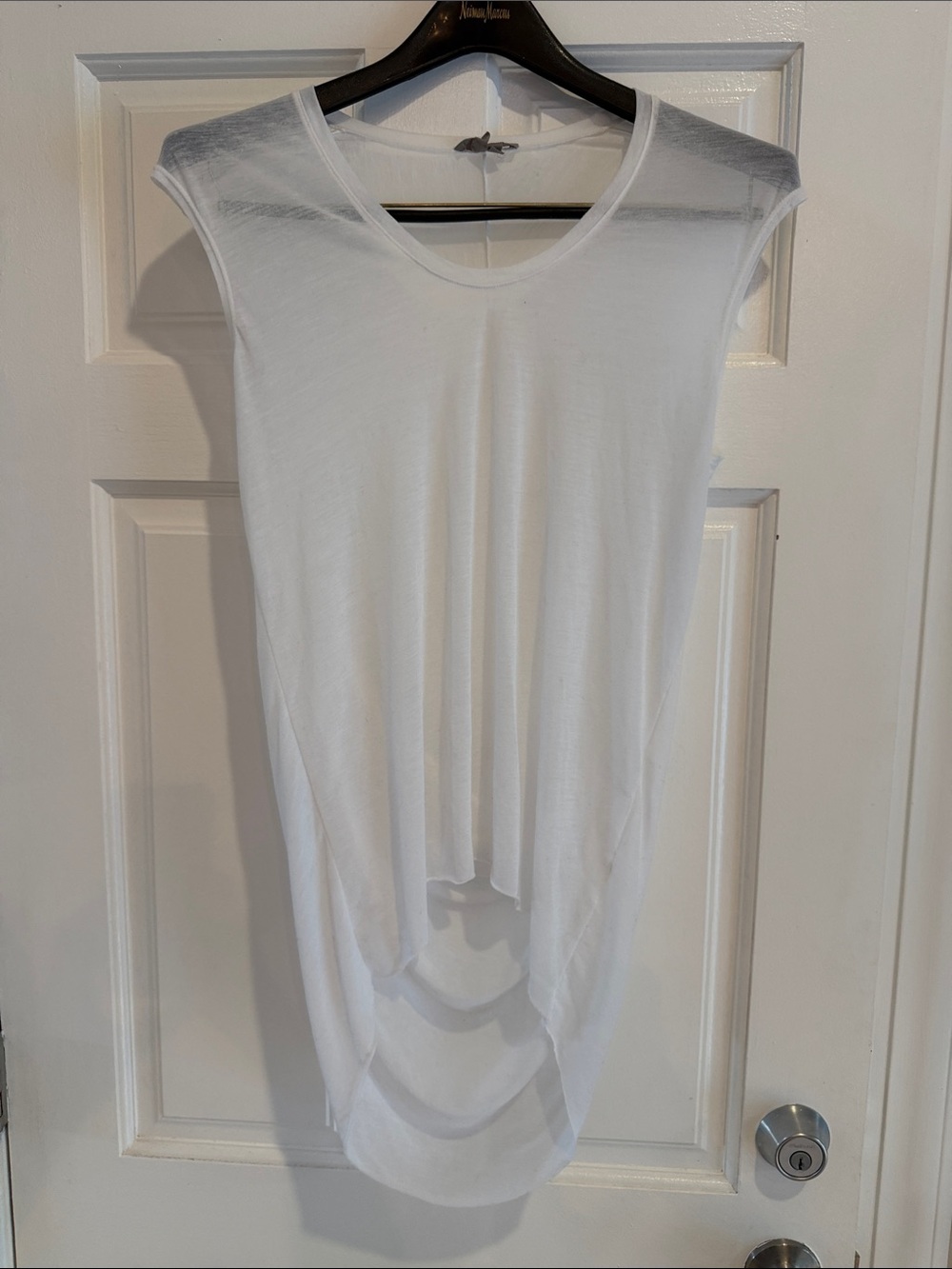 Helmut Lang Sheer White Draped Sleeveless Top Size P Petite Asymmetrical